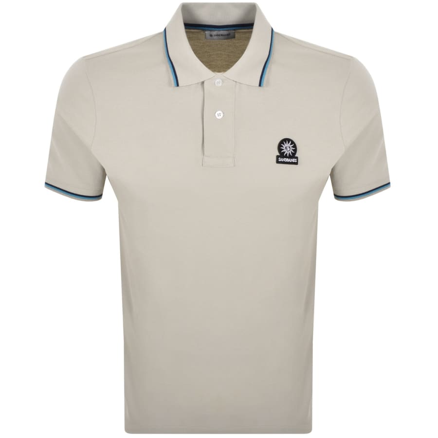 Image number 1 for Sandbanks Badge Logo Polo T Shirt Stone