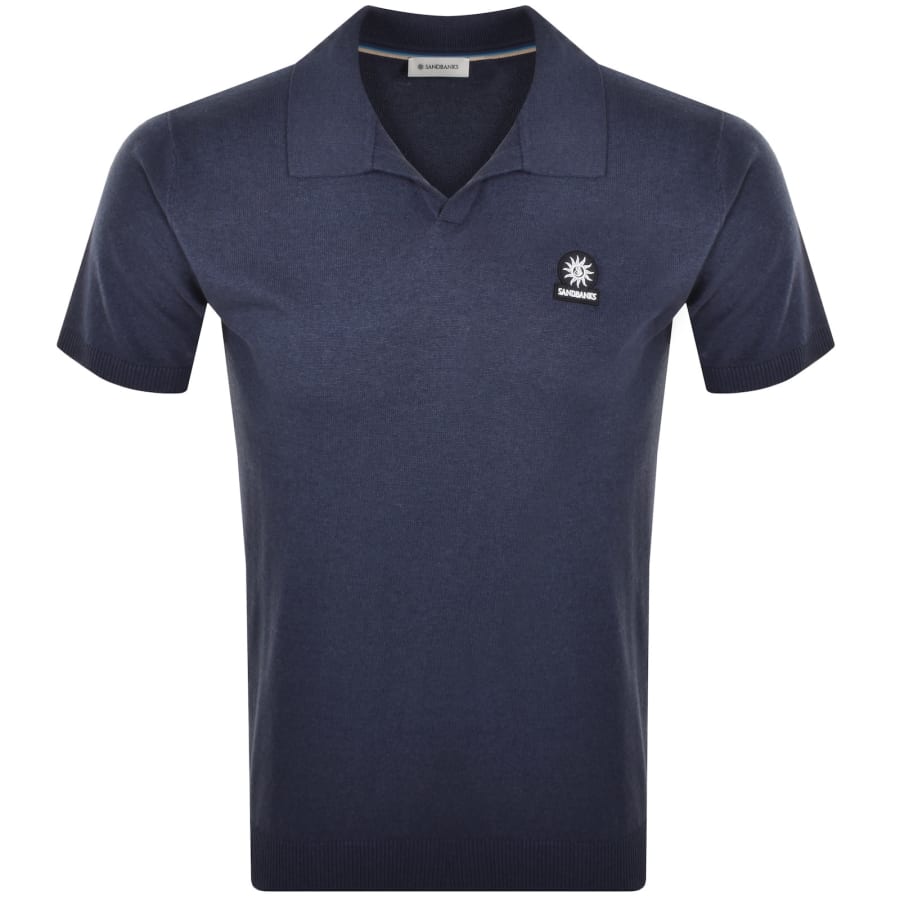 Image number 1 for Sandbanks Knit Revere Polo T Shirt Navy