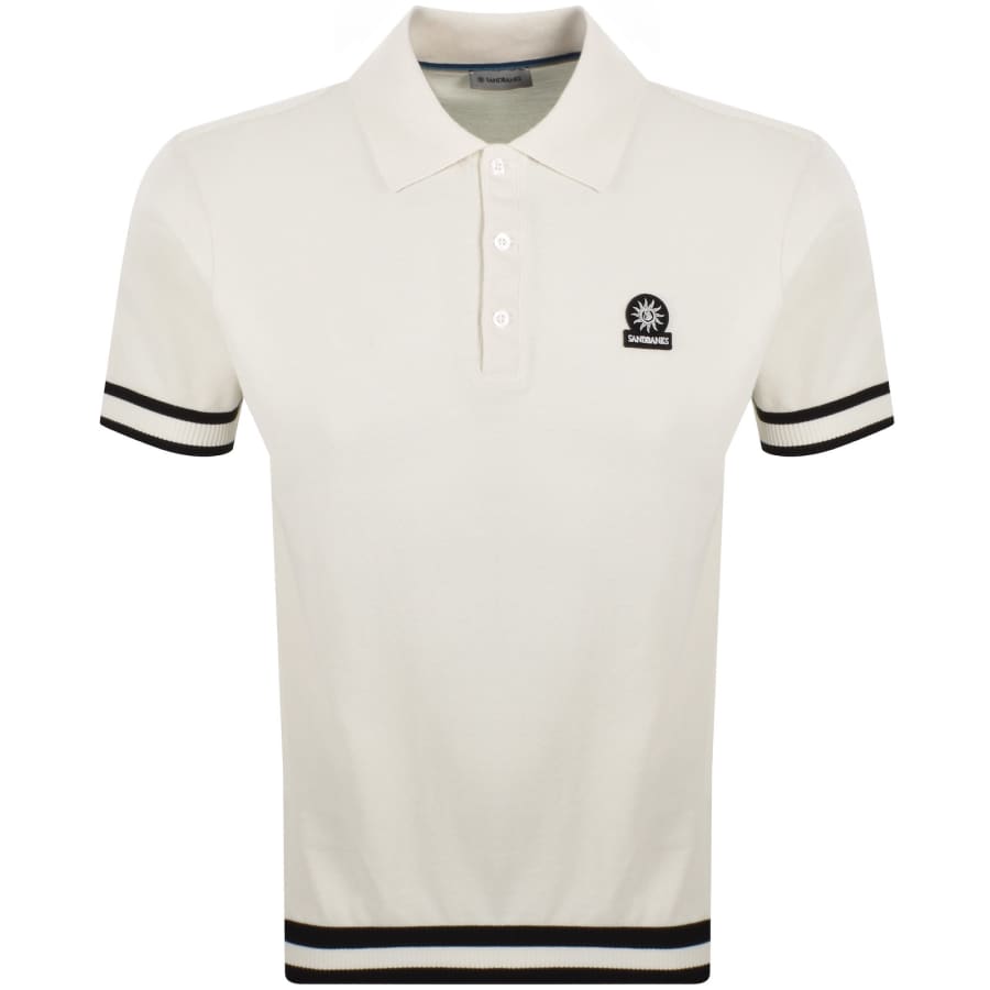 Image number 1 for Sandbanks Stripe Hem Polo T Shirt Ecru