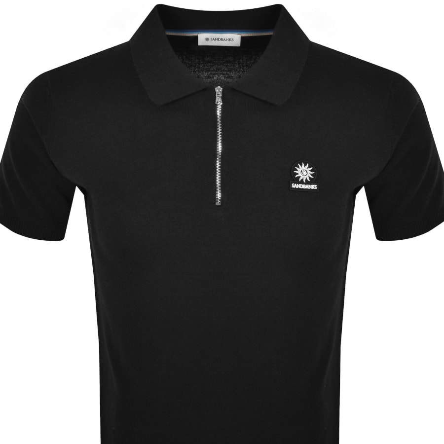 Image number 2 for Sandbanks Knitted Quarter Zip Polo T Shirt Black