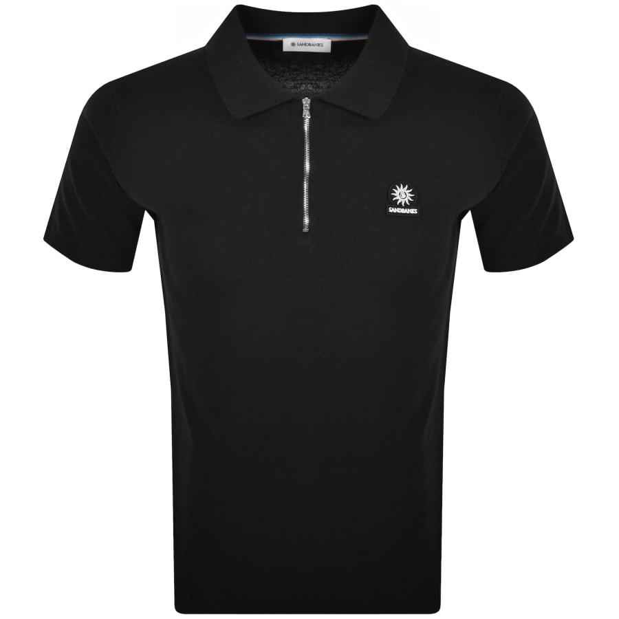 Image number 1 for Sandbanks Knitted Quarter Zip Polo T Shirt Black