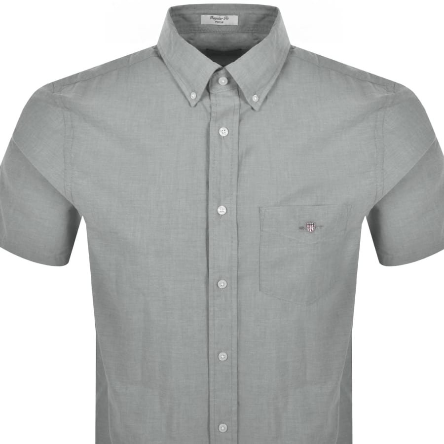 Image number 2 for Gant Poplin Short Sleeved Shirt Moss Green