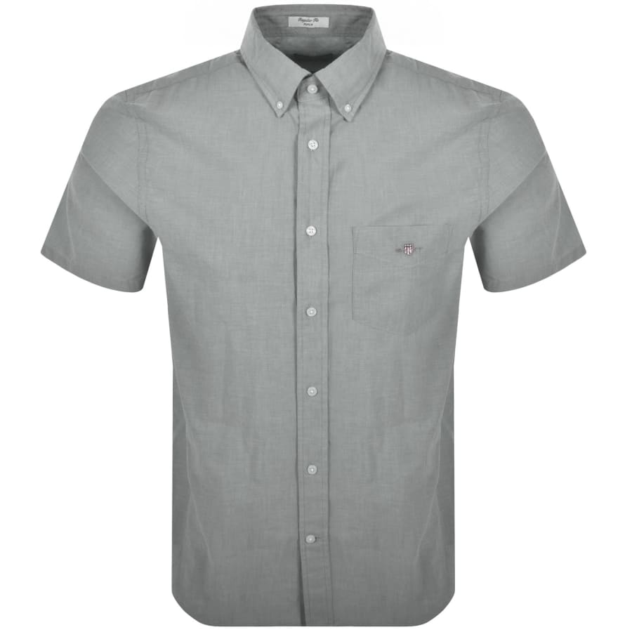 Image number 1 for Gant Poplin Short Sleeved Shirt Moss Green