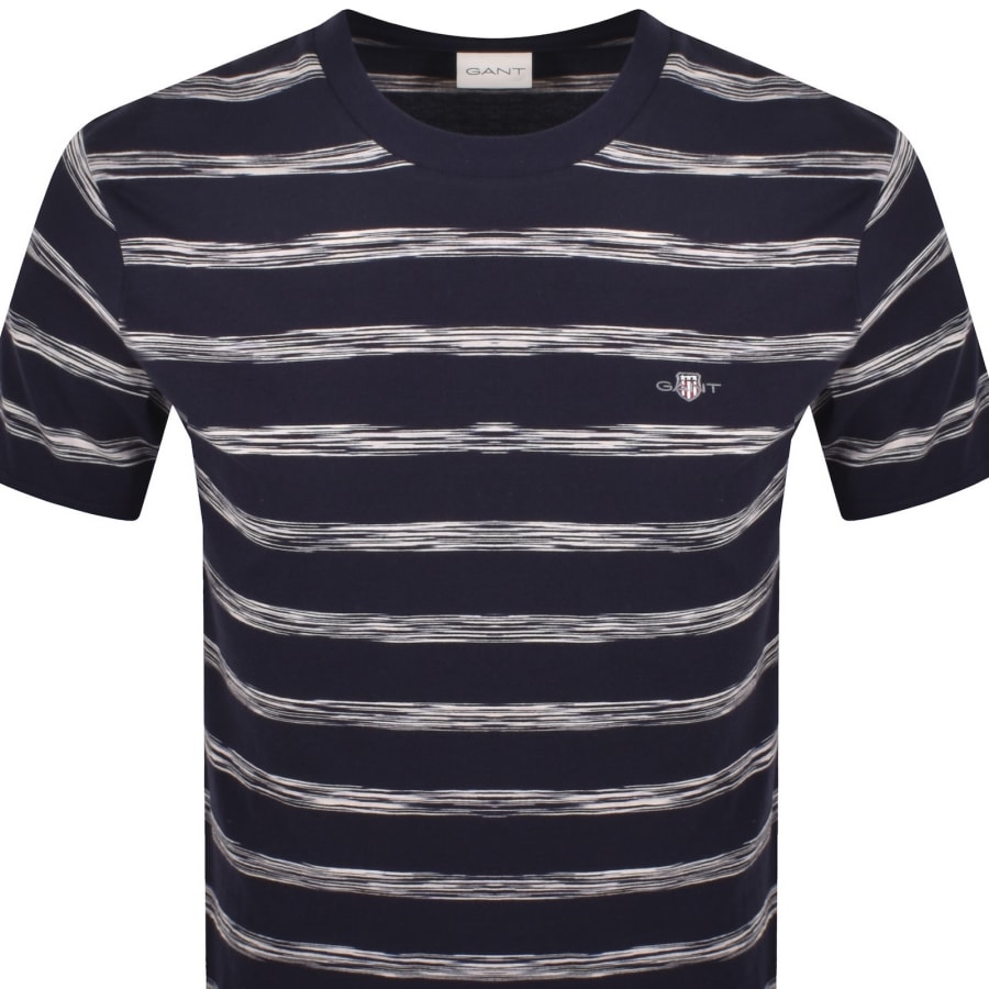 Image number 2 for Gant Striped Short Sleeved T Shirt Evening Blue