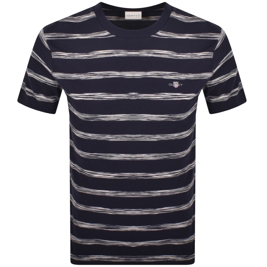 Image number 1 for Gant Striped Short Sleeved T Shirt Evening Blue