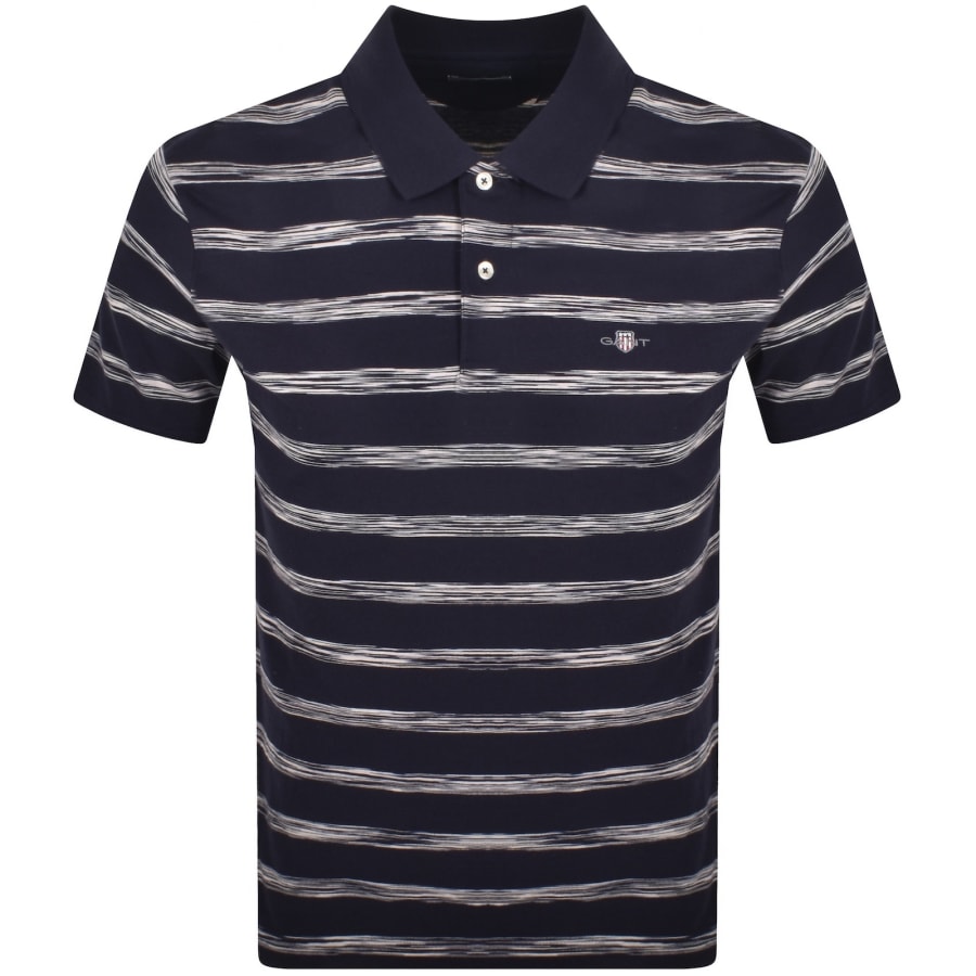 Image number 1 for Gant Striped Polo T Shirt Evening Blue