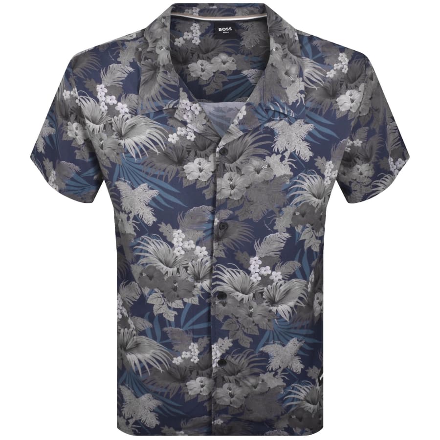 Image number 1 for BOSS Short Sleeve Beach Shirt Navy
