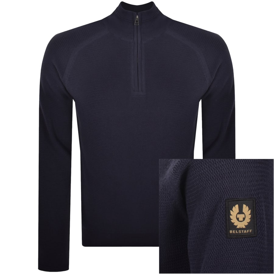 Image number 1 for Belstaff Guide Quarter Zip Jumper Navy