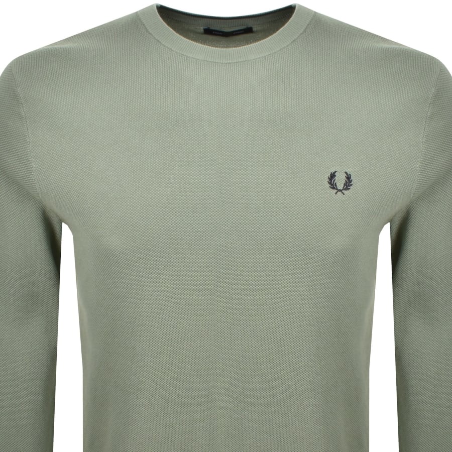 Image number 2 for Fred Perry Pique Stitch Jumper Bayleaf Green