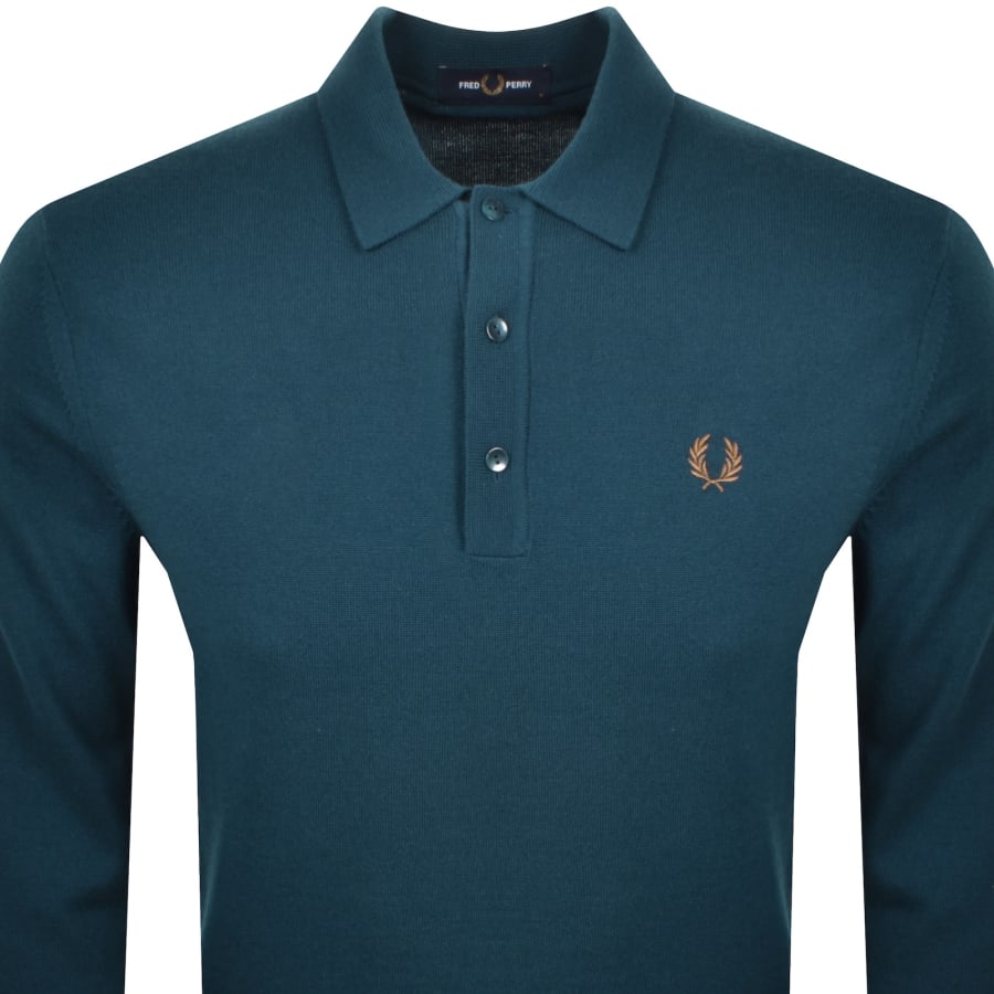 Image number 2 for Fred Perry Long Sleeve Knit Polo Dark Petrol
