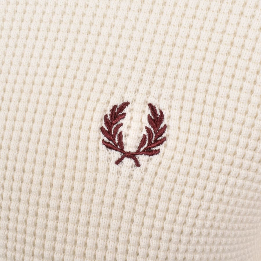 Image number 3 for Fred Perry Half Zip Waffle Knit Jumper Ecru