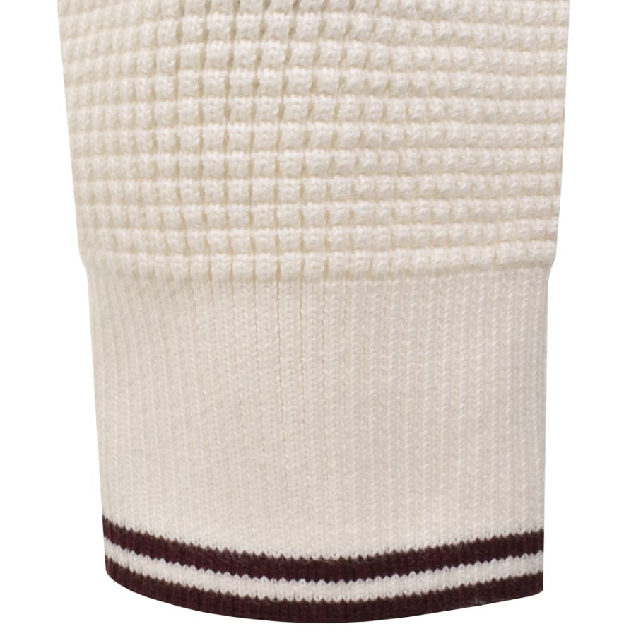 Image number 5 for Fred Perry Half Zip Waffle Knit Jumper Ecru