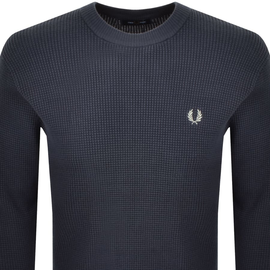 Image number 2 for Fred Perry Waffle Stitch Knit Jumper Navy