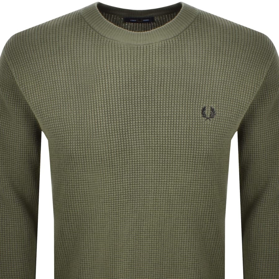 Image number 2 for Fred Perry Waffle Stitch Knit Jumper Green