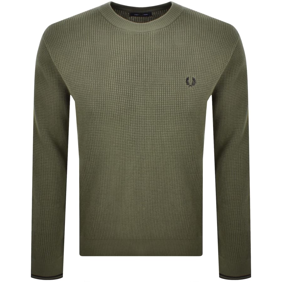 Image number 1 for Fred Perry Waffle Stitch Knit Jumper Green