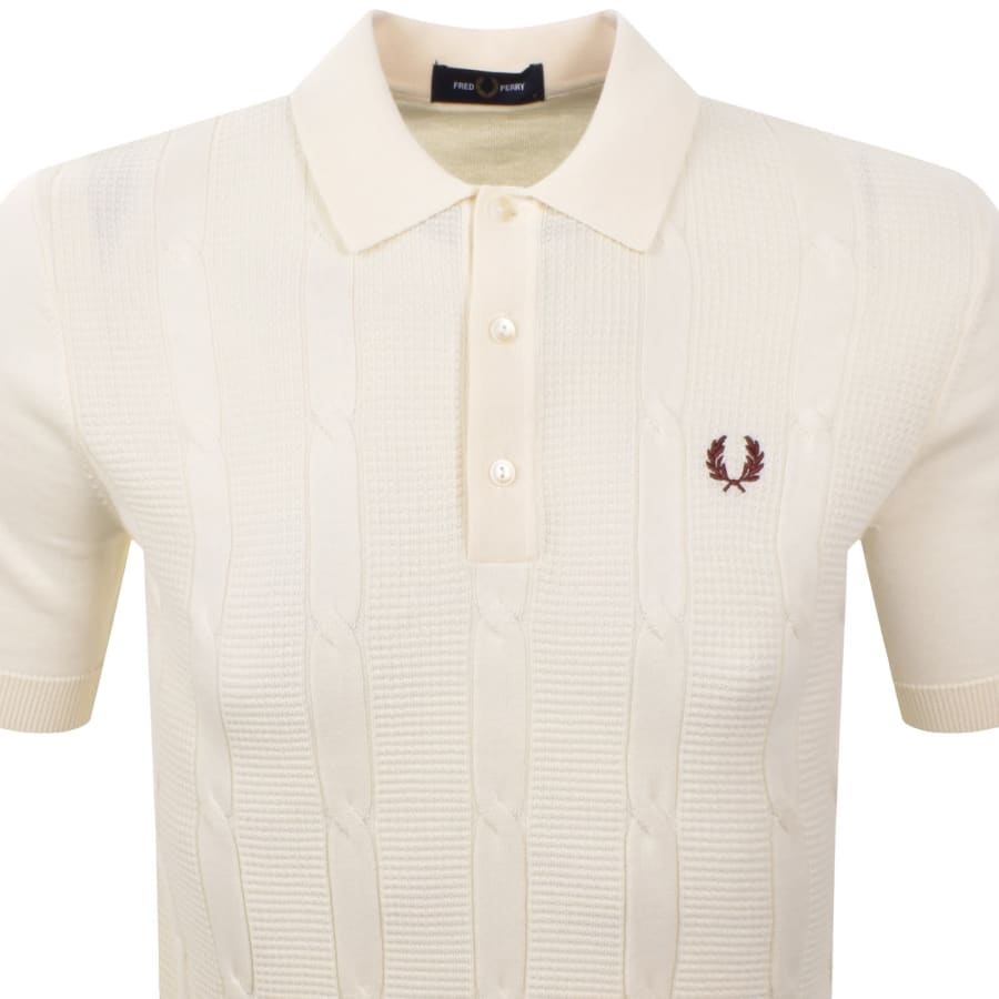 Image number 2 for Fred Perry Cable Knit Polo T Shirt Ecru