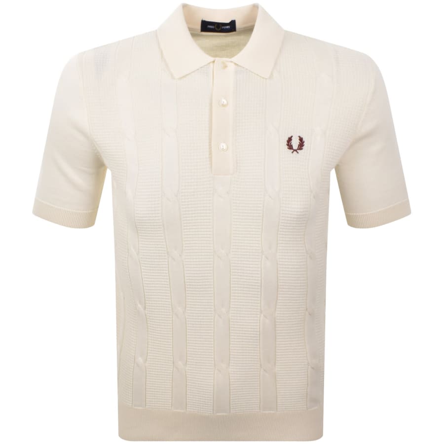 Image number 1 for Fred Perry Cable Knit Polo T Shirt Ecru