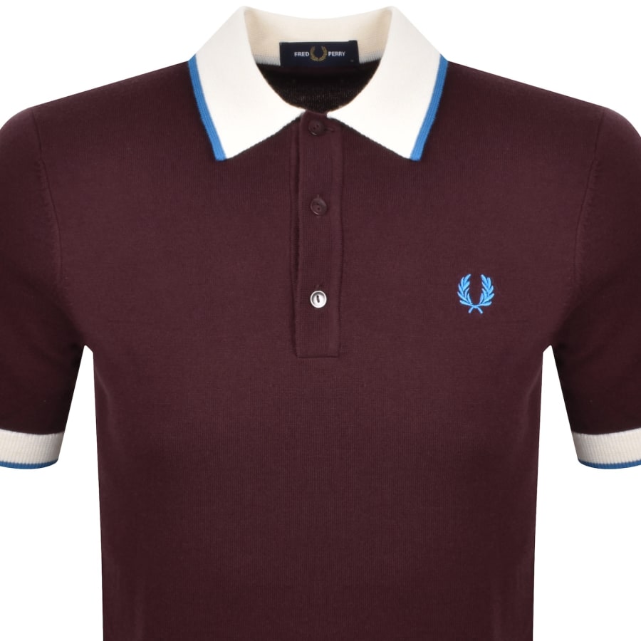 Image number 2 for Fred Perry Tipped Knit Polo T Shirt Oxblood