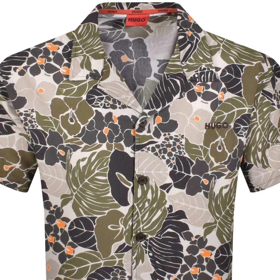 Image number 2 for HUGO Relaxed Short Sleeve Beach Shirt Green