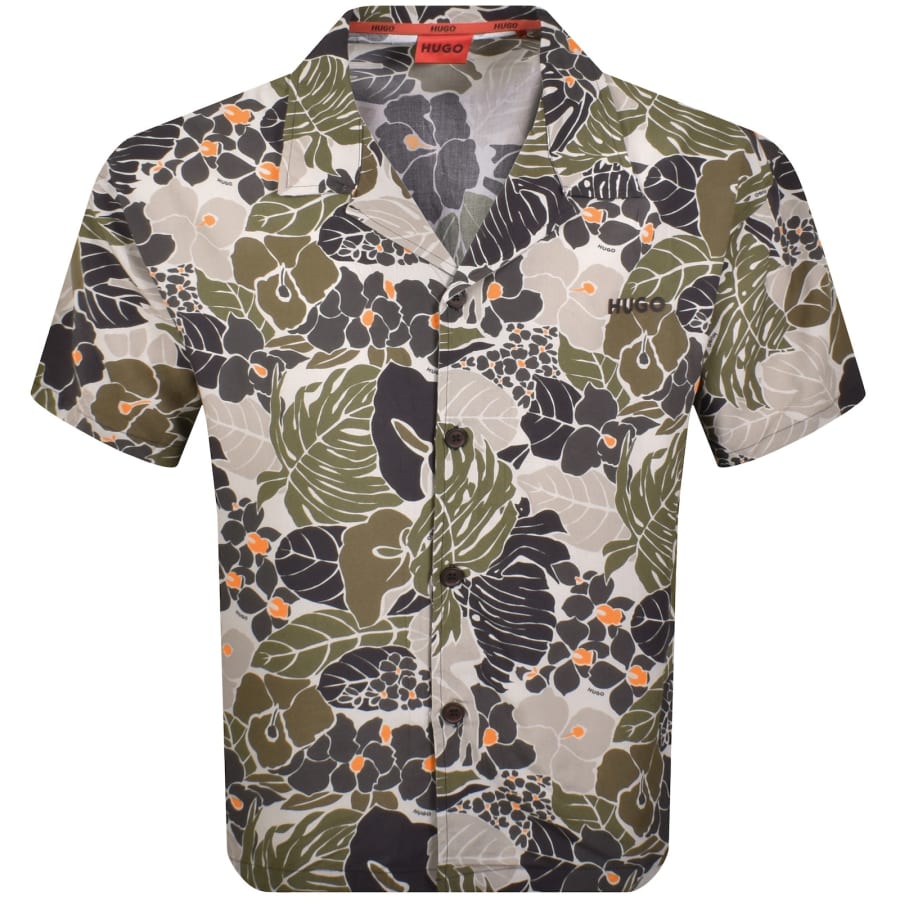 Image number 1 for HUGO Relaxed Short Sleeve Beach Shirt Green