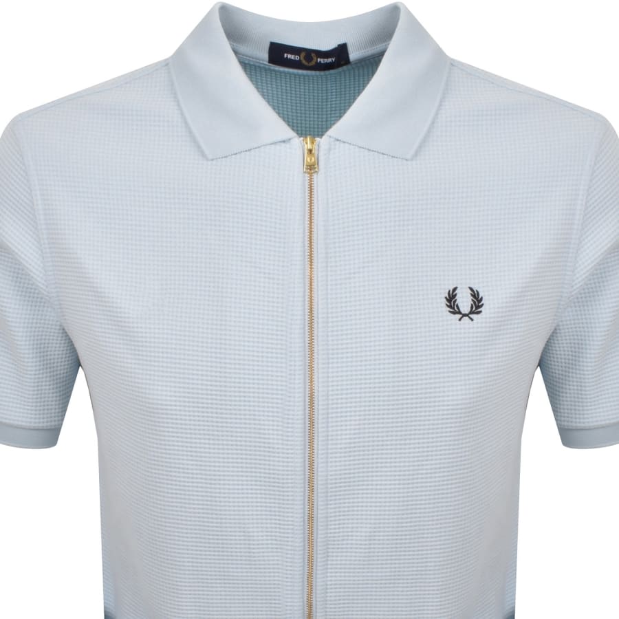 Image number 2 for Fred Perry Zip Through Waffle Polo Shirt Blue