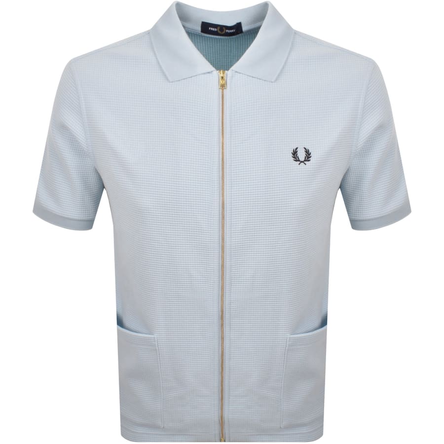 Image number 1 for Fred Perry Zip Through Waffle Polo Shirt Blue
