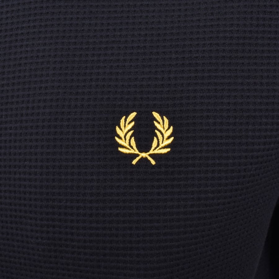Image number 3 for Fred Perry Zip Through Waffle Polo Shirt Navy