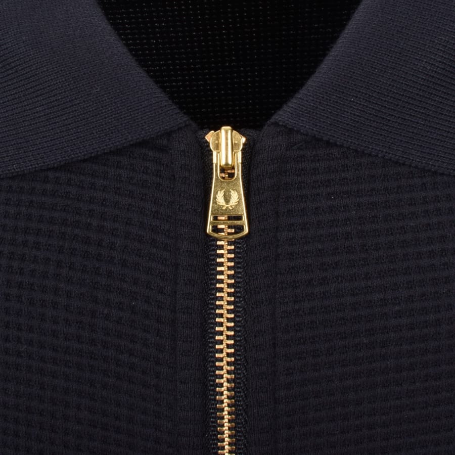 Image number 4 for Fred Perry Zip Through Waffle Polo Shirt Navy
