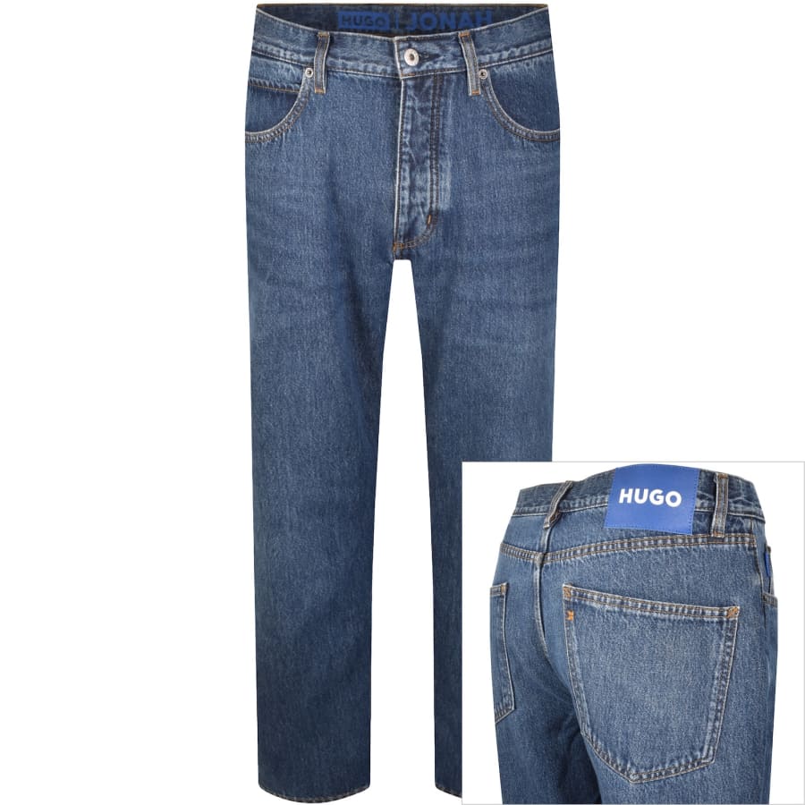 Image number 1 for HUGO Blue Straight Fit Jonah Mid Wash Jeans