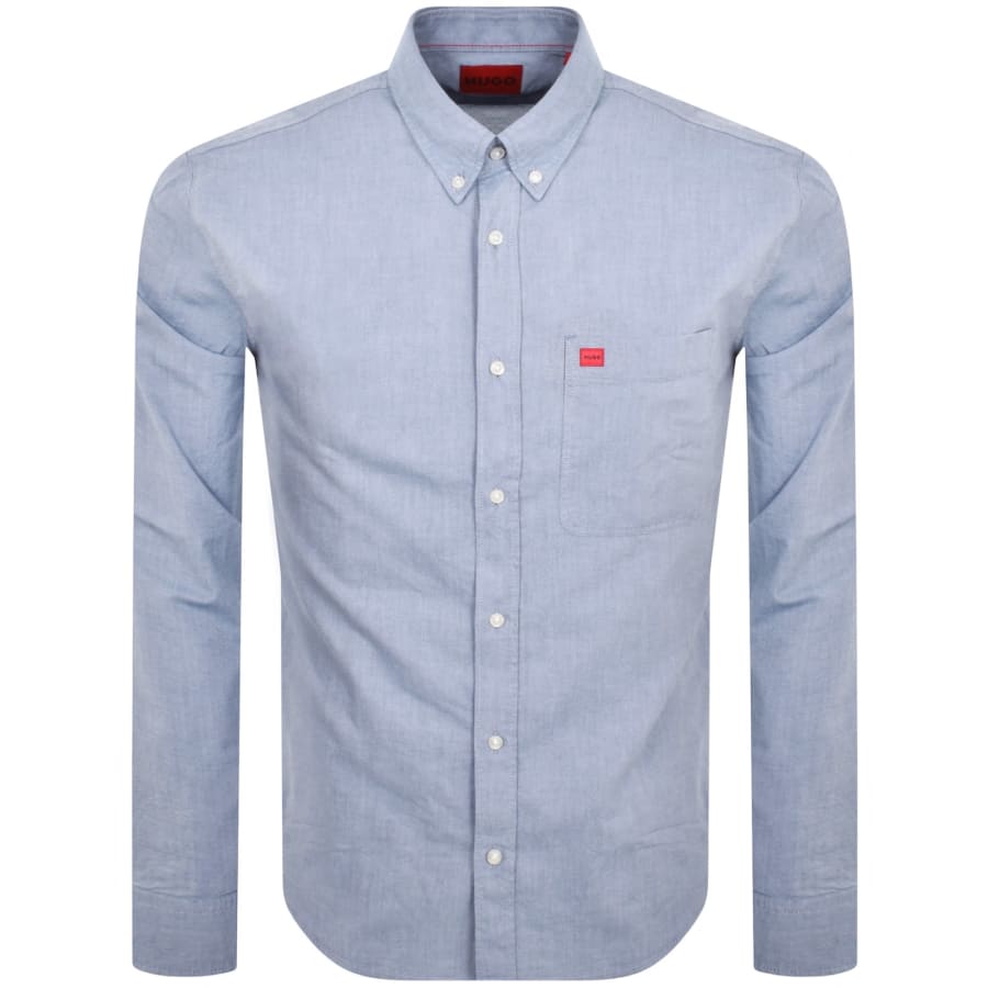 Image number 1 for HUGO Long Sleeved Evito Shirt Blue