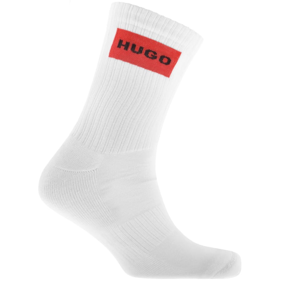 Image number 2 for HUGO 3 Pack Rib Label Logo Socks White
