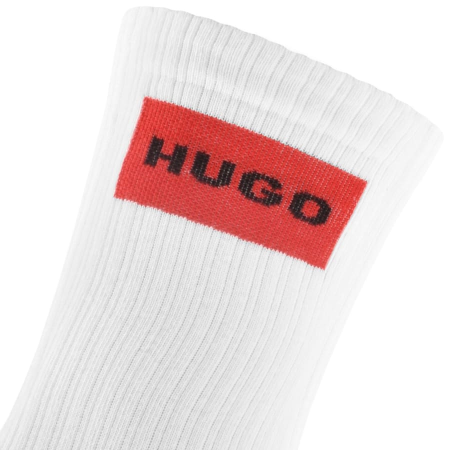 Image number 3 for HUGO 3 Pack Rib Label Logo Socks White