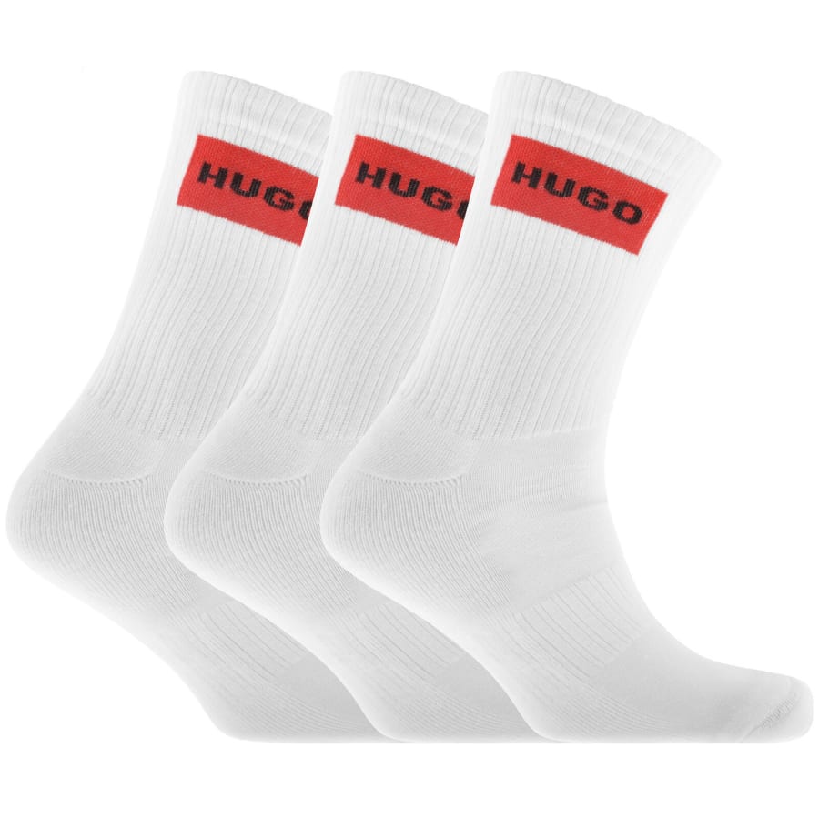 Image number 1 for HUGO 3 Pack Rib Label Logo Socks White