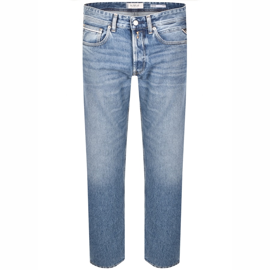 Image number 2 for Replay Grover Straight Fit Mid Wash Jeans Blue