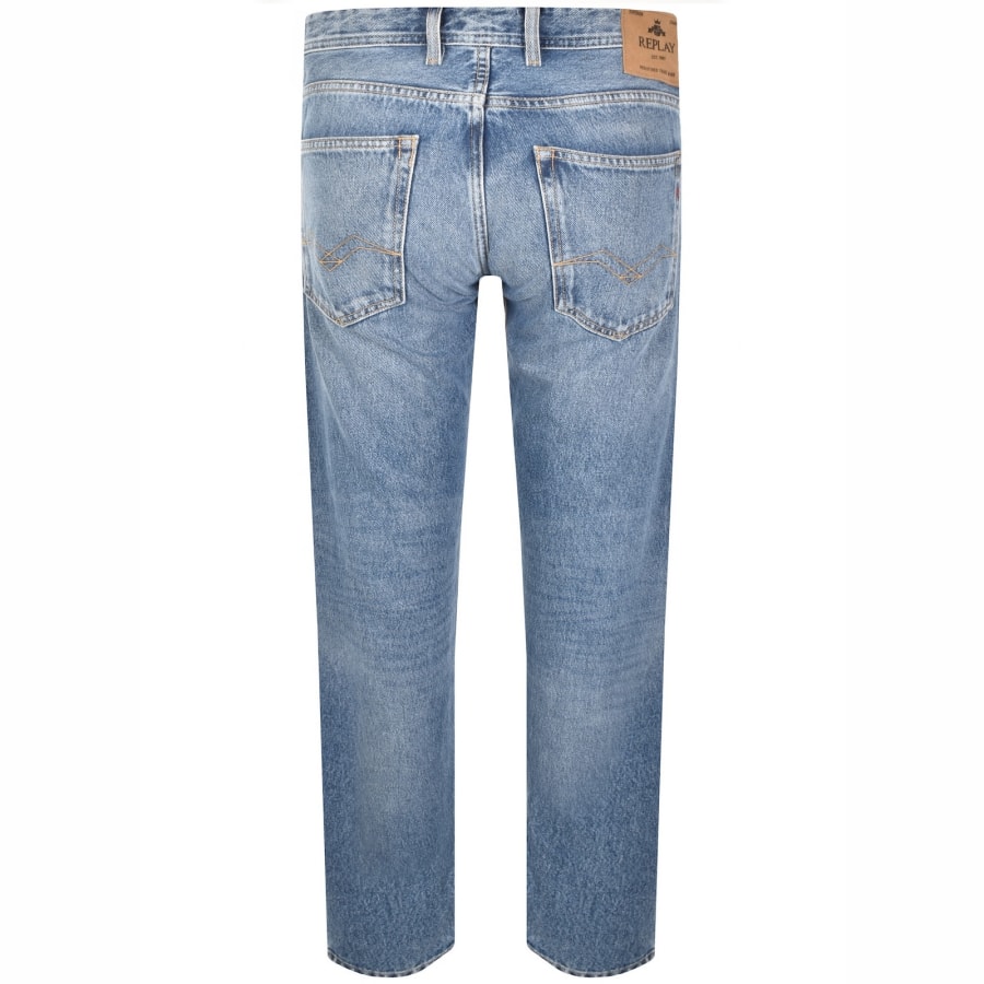 Image number 3 for Replay Grover Straight Fit Mid Wash Jeans Blue