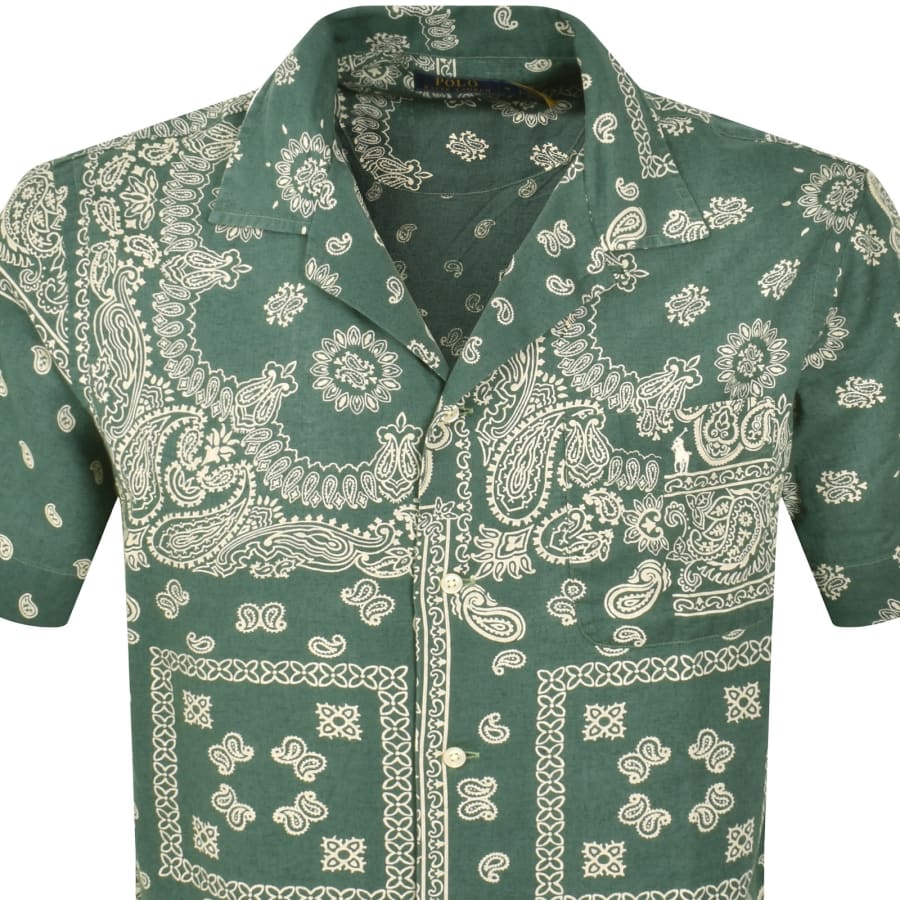 Image number 2 for Ralph Lauren Short Sleeved Linen Shirt Green