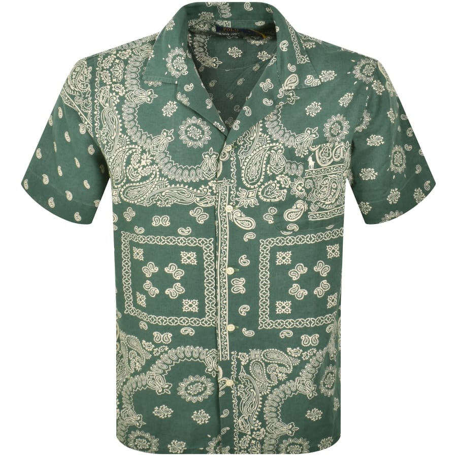 Image number 1 for Ralph Lauren Short Sleeved Linen Shirt Green