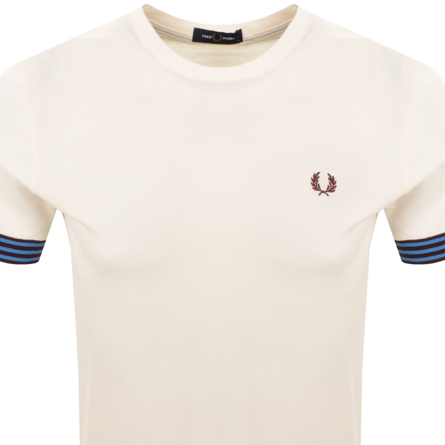 Image number 2 for Fred Perry Striped Cuff T Shirt Ecru