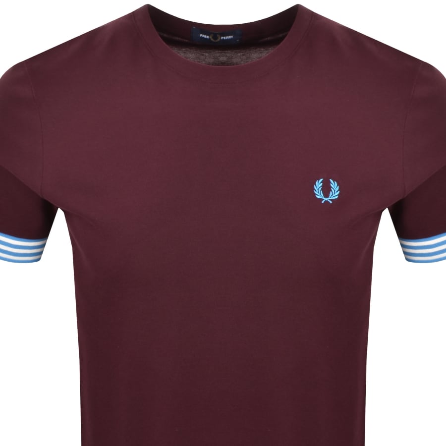 Image number 2 for Fred Perry Striped Cuff T Shirt Oxblood