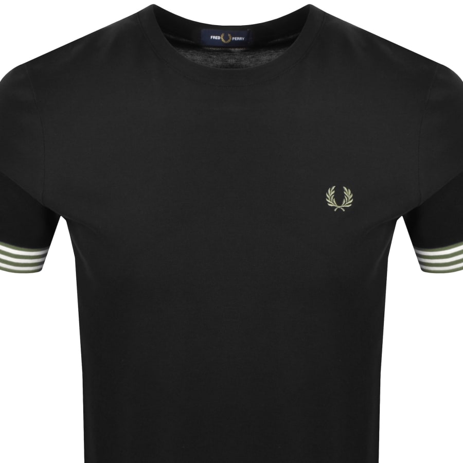 Image number 2 for Fred Perry Striped Cuff T Shirt Black