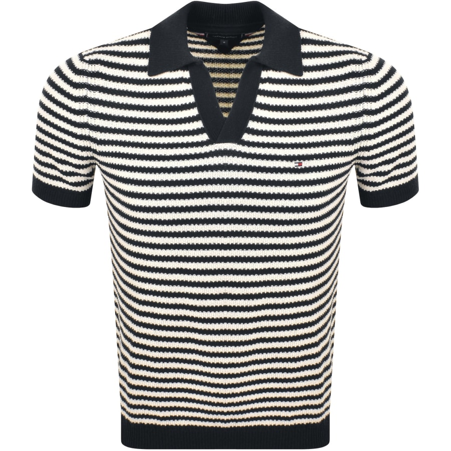 Image number 1 for Tommy Hilfiger Striped Knit Polo Navy