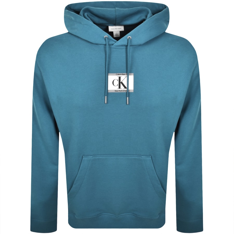 Image number 1 for Calvin Klein Jeans Logo Hoodie Blue Steel