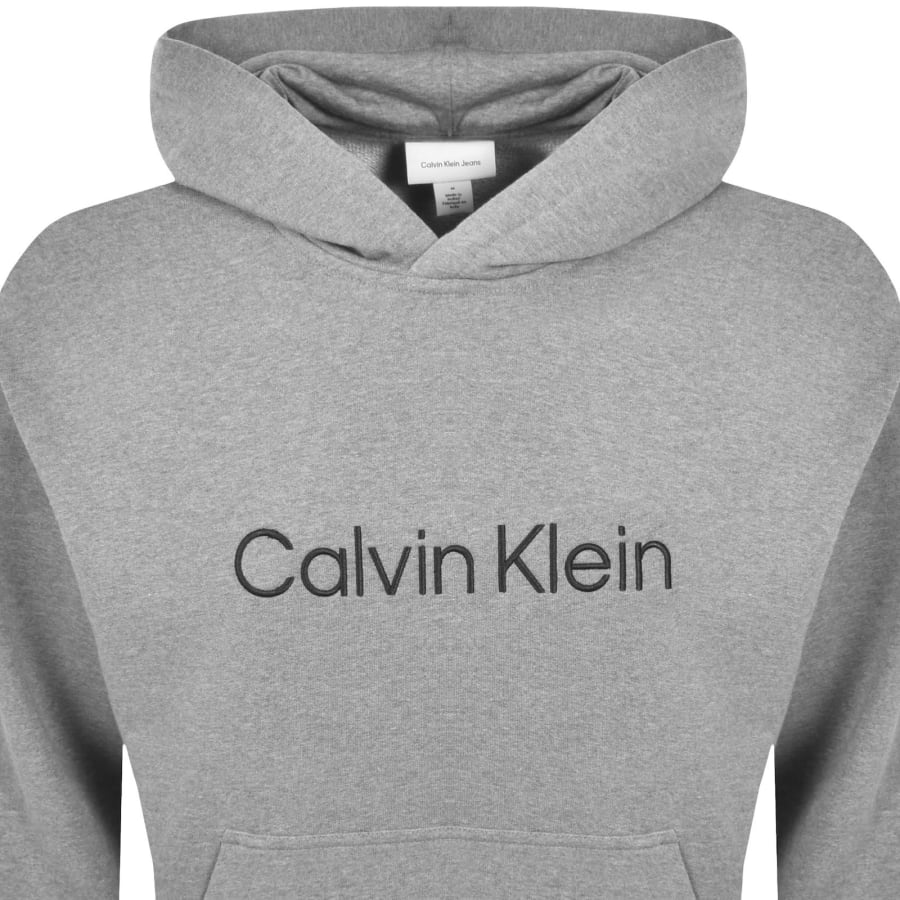 Image number 2 for Calvin Klein Jeans Logo Terry Hoodie Grey