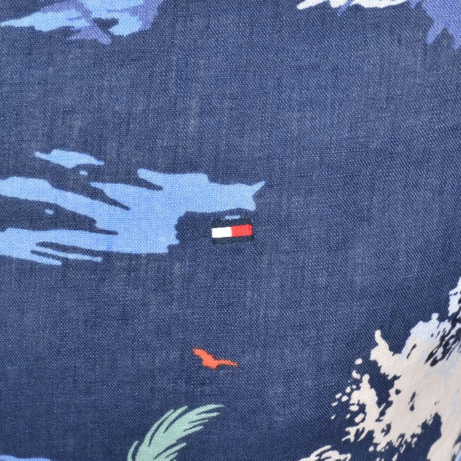 Image number 3 for Tommy Hilfiger Linen Holiday Print Shirt Navy