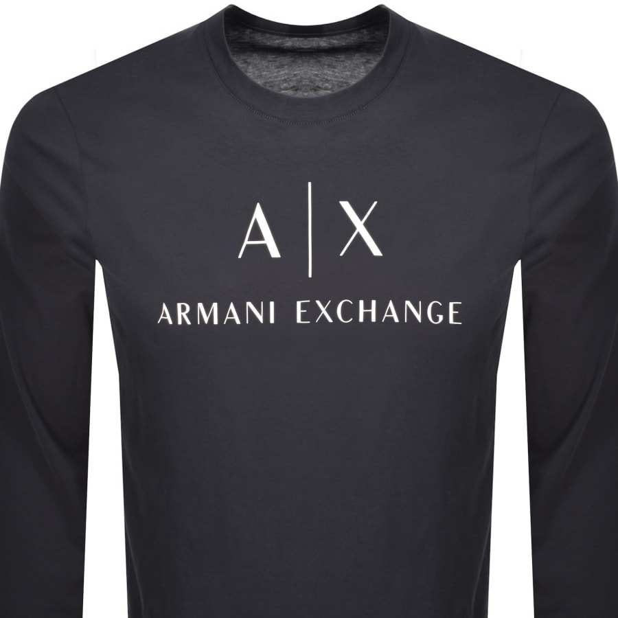Image number 2 for Armani Exchange Long Sleeve Logo T Shirt Navy