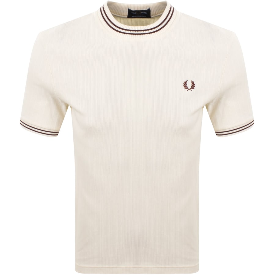 Image number 1 for Fred Perry Ribbed Jersey T Shirt Ecru