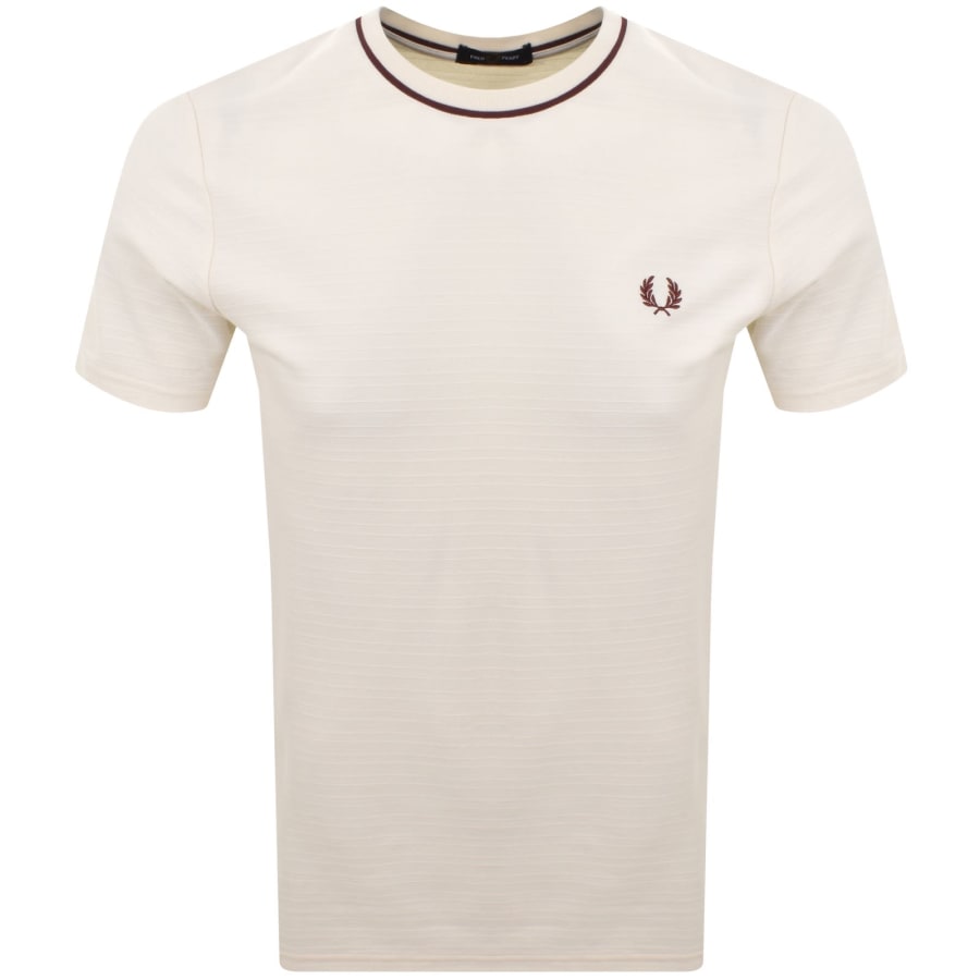 Image number 1 for Fred Perry Textured Stripe T Shirt Ecru