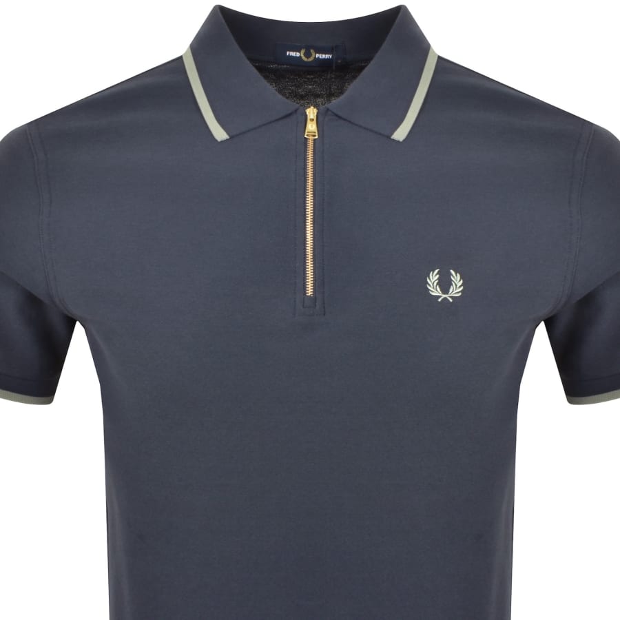 Image number 2 for Fred Perry Zip Neck Crepe Polo T Shirt Navy