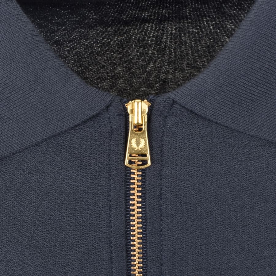 Image number 4 for Fred Perry Zip Neck Crepe Polo T Shirt Navy