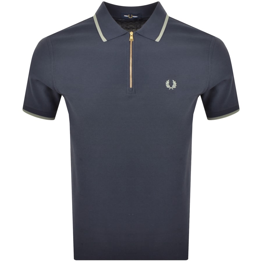 Image number 1 for Fred Perry Zip Neck Crepe Polo T Shirt Navy